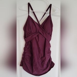 Pinkblush Plum Solid Wrap Front Maternity Tankini Top, Size XL